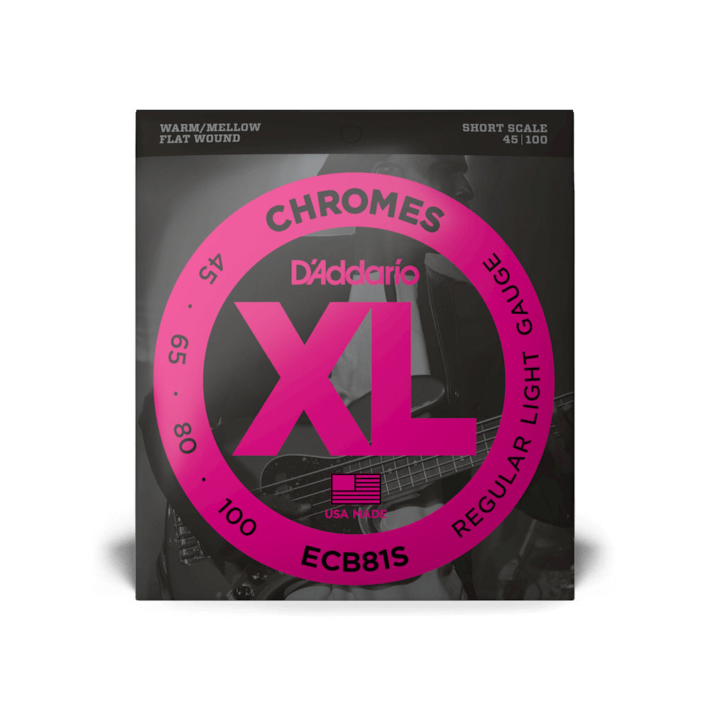 D'Addario ECB81S XL Chromes Flat Wound Bass Strings Regular Light Short Scale 45-100