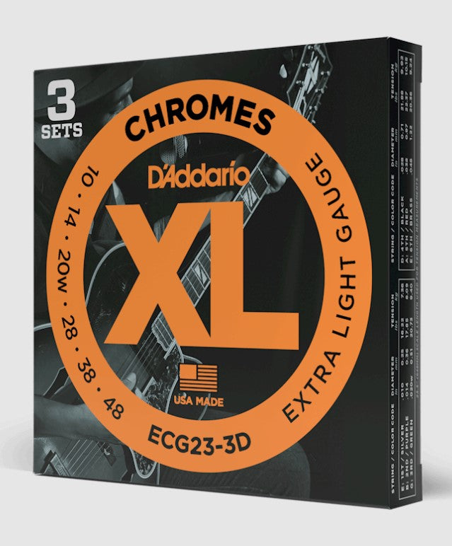 D'Addario ECG23-3D Chromes Flat Wound, Extra Light, 10-48 - 3 pack