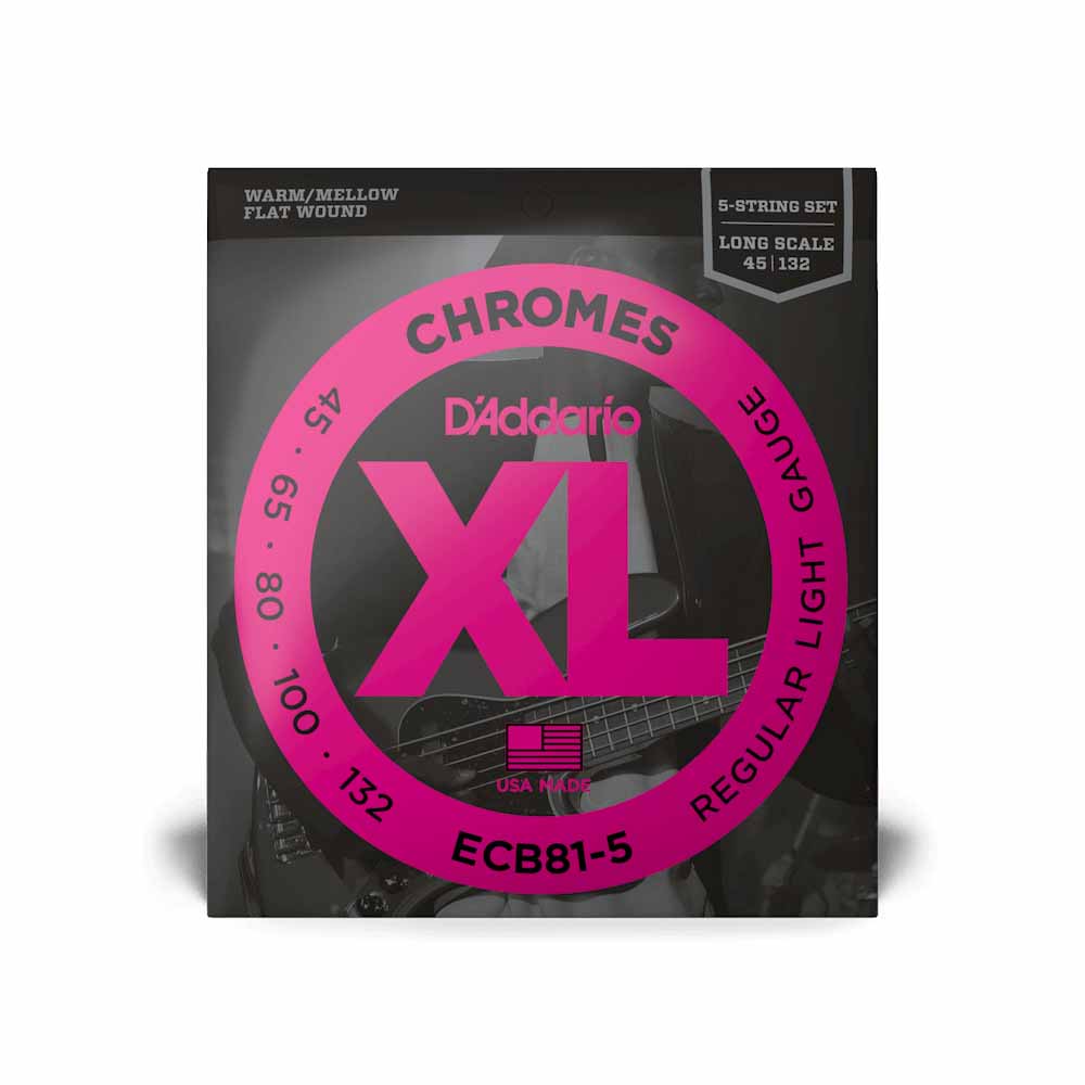 D'Addario ECB81-5 45-132 Regular Light 5-String, Long Scale, XL Chromes Bass Strings
