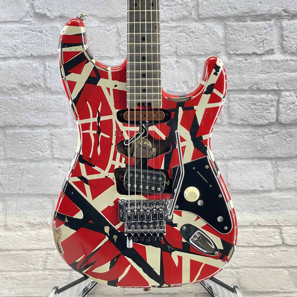 Used:  EVH Guitars Striped Series Relic Frankie Electric Guitar - Red/Black/White