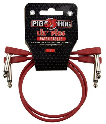 Pig Hog Lil Pigs 1ft Low Profile Patch Cables - 2 pack, Candy Apple Red