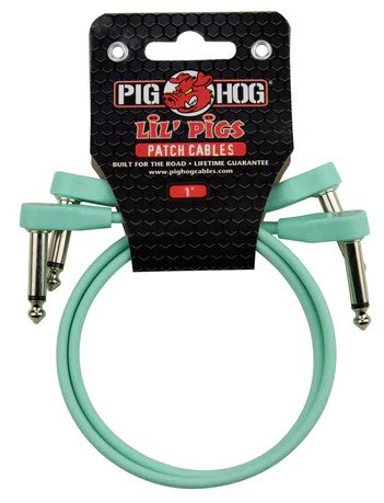 Pig Hog Lil Pigs 1ft Low Profile Patch Cables - 2 pack, Seafoam Green