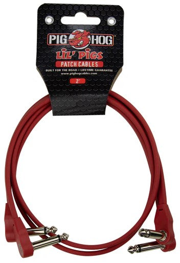 Pig Hog Lil Pigs 2ft Low Profile Patch Cables - 2 pack, Candy Apple Red