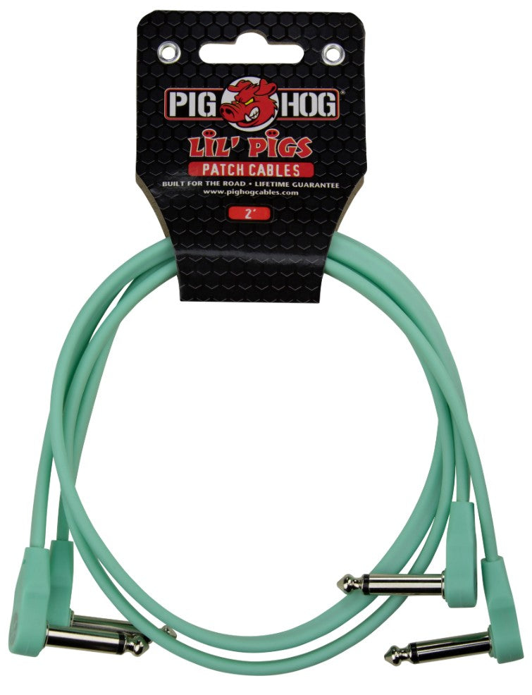 Pig Hog Lil Pigs 2ft Low Profile Patch Cables - 2 pack, Seafoam Green