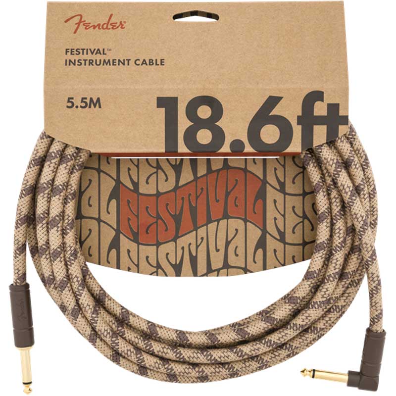 Fender Festival Angled Instrument Cable, 18.6ft Brown Stripe