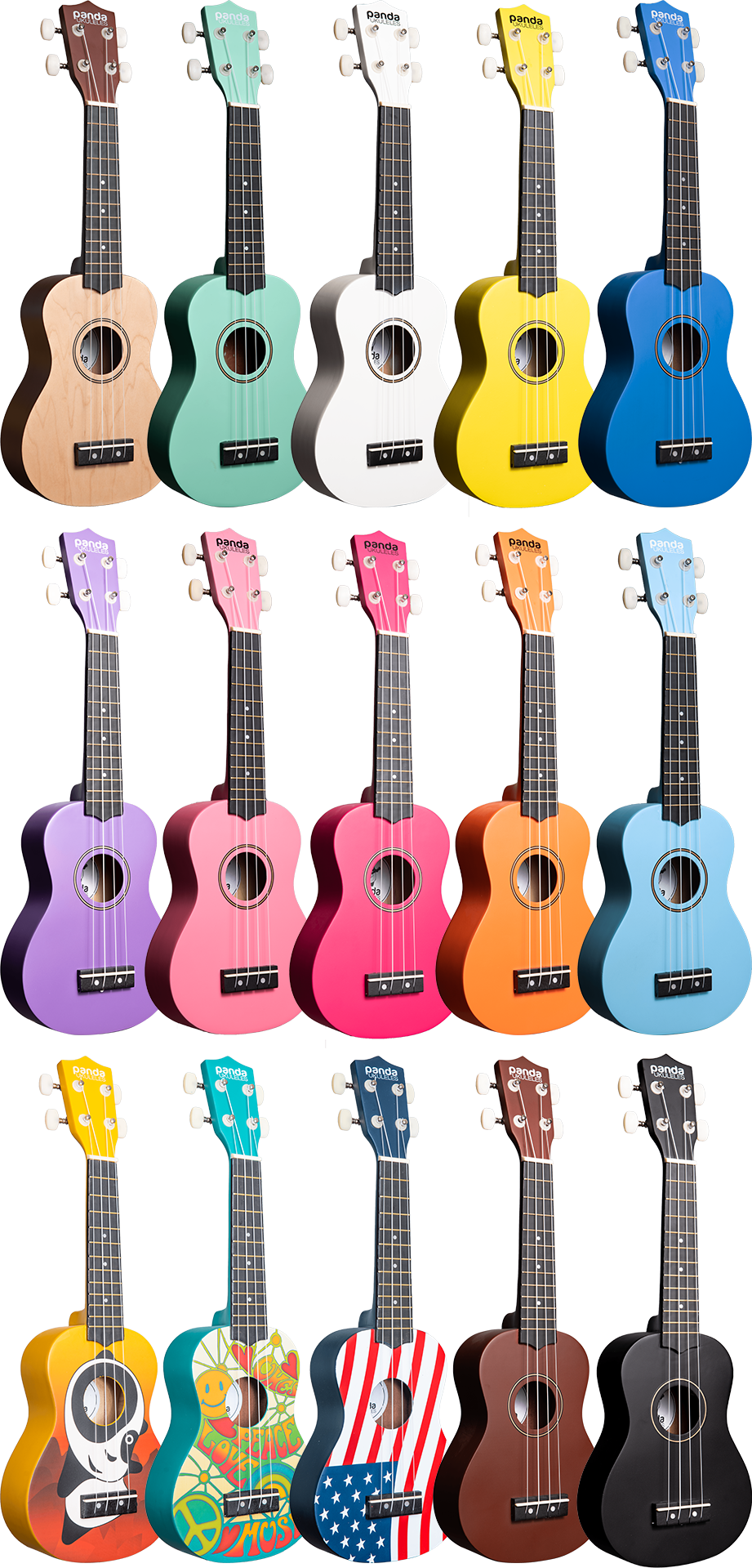 Amahi Ukuleles Peace Love Design Panda Painted Soprano Ukulele