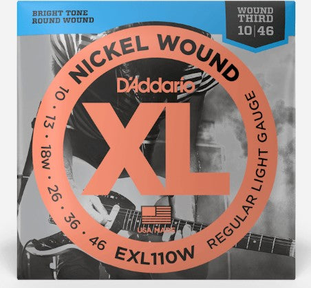D'Addario EXL110W Regular Light, Wound 3rd,  Electric Guitar String Set, 10-46