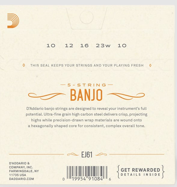 D'Addario Banjo String Set Nickel Wound 10-23 Loop End
