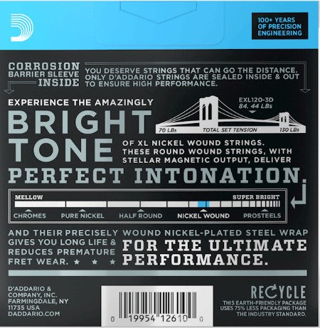 D'Addario EXL120-3D Super Light Nickel Wound Guitar Strings - 3-pack