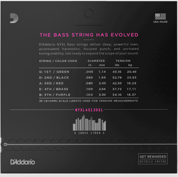 D'Addario NYXL45130SL Regular Light 5-String / Super Long Scale Set - 45-130