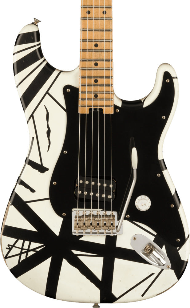 EVH Striped Series '78 Eruption Electric Guitar - White with Black Stripes Relic