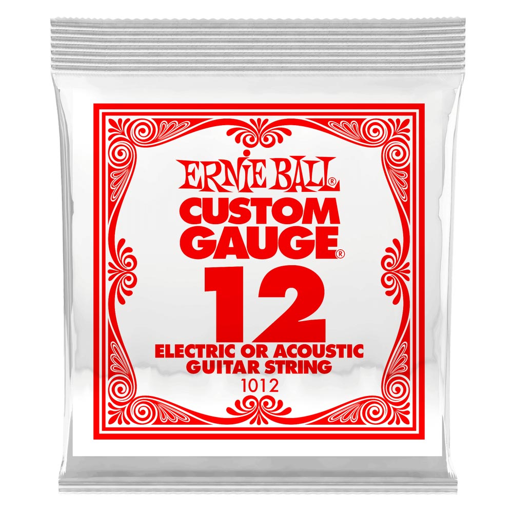 Ernie Ball Custom Gauge - .012 Plain Steel Electric or Acoustic Guitar Strings - 6 pack