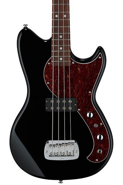 G&L Guitars Tribute Series Fallout Shortscale Bass - Jet Black with Red Pearloid Guard