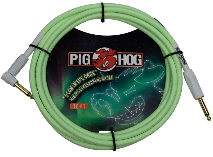 Pig Hog Glow In The Dark Instrument Cables, Right Angle 10ft