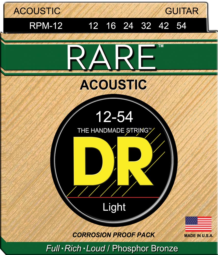 DR Strings RARE - Phosphor Bronze Acoustic Guitar Strings: RPM-12 Light 12-54