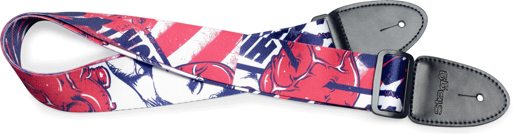 Stagg Terylene Guitar Strap with "Pop girl" Pattern - Red