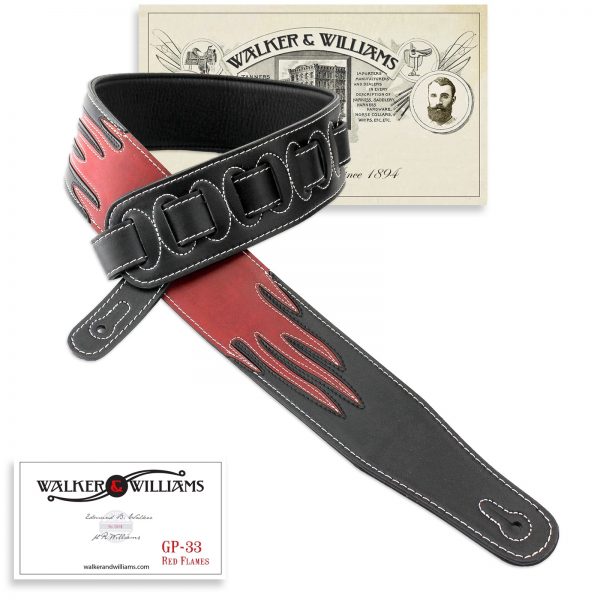 Walker and Williams GP-33 Red Flames on Black Strap with Padded Glove Leather Back