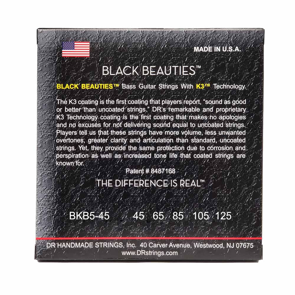 DR Strings Black Beauties - Bass Strings: BKB5-45 Medium 5-String 45-125