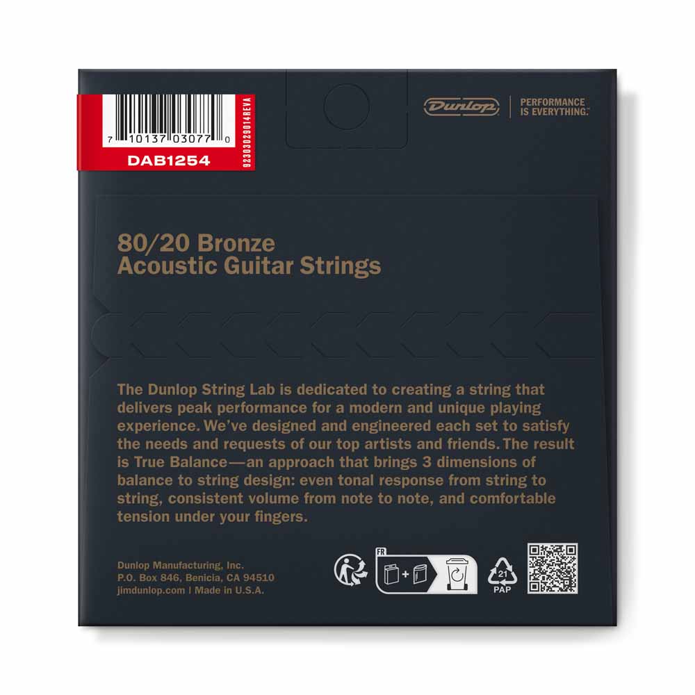 Dunlop DAB1254 80/20 Bronze Acoustic Guitar Strings 12-54