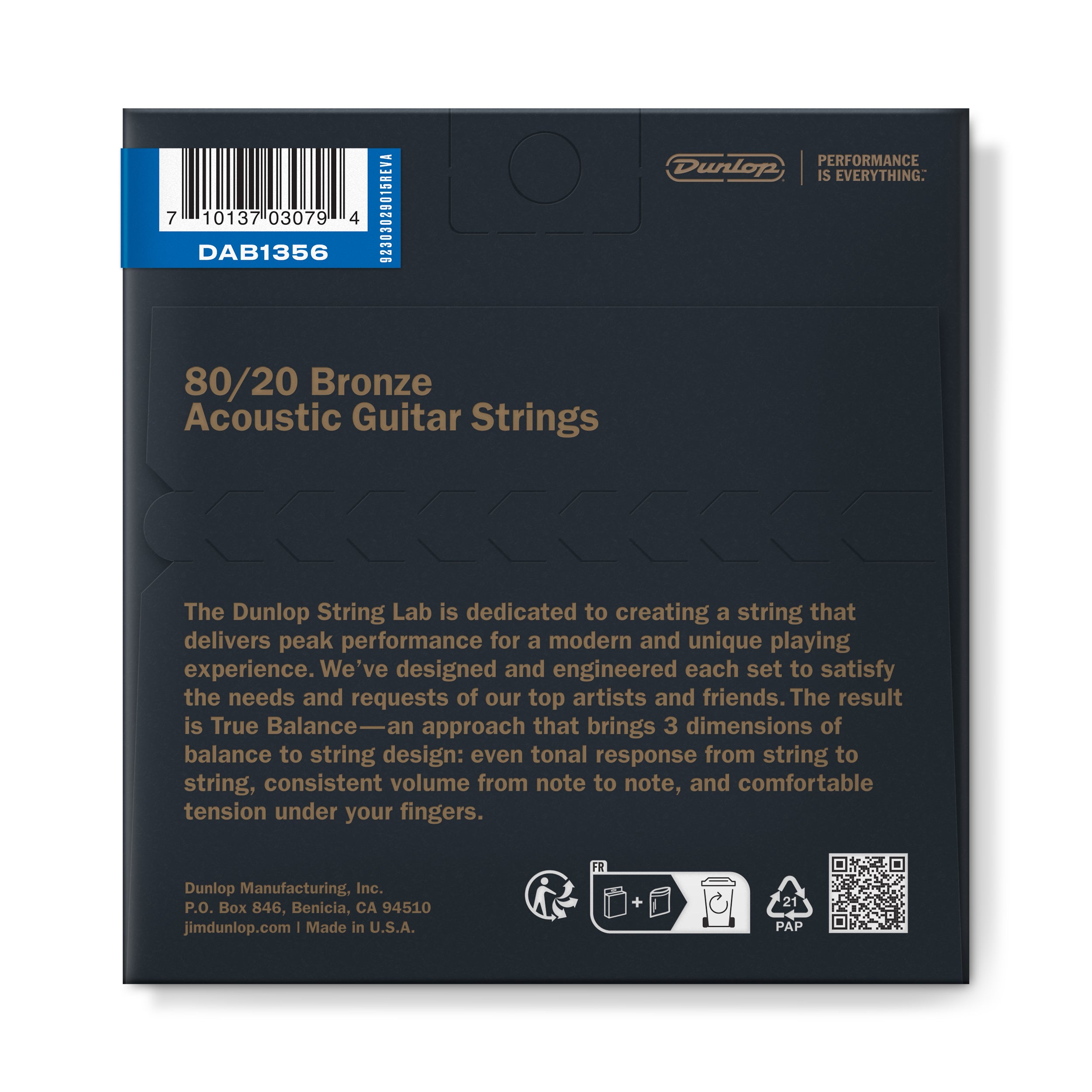 Dunlop 8DAB1356 0/20 Bronze Acoustic Guitar Strings 13-56