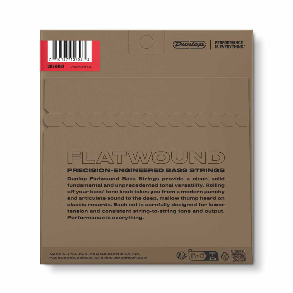 Dunlop Flatwound Bass Guitar Strings, 45-105 Short Scale