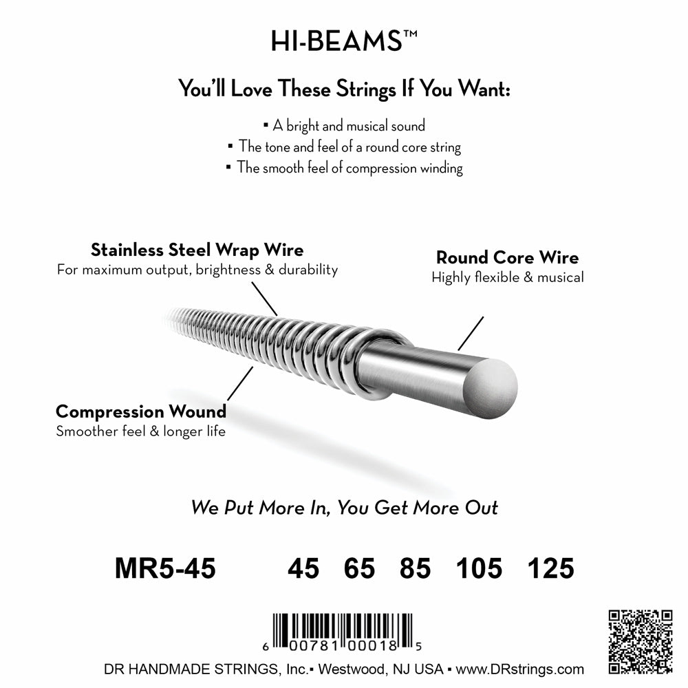 DR Strings HI-BEAMS MR5-45 - Stainless Steel Bass Strings: 45-125
