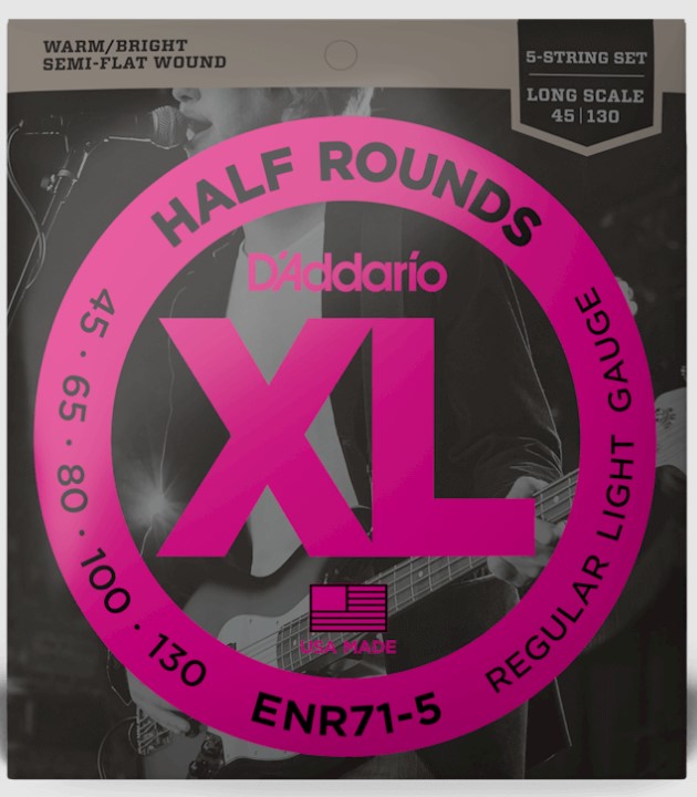 D'Addario ENR71-5 Half-Round 45-100 Regular Light / Long Scale 5-String Electric Bass Set