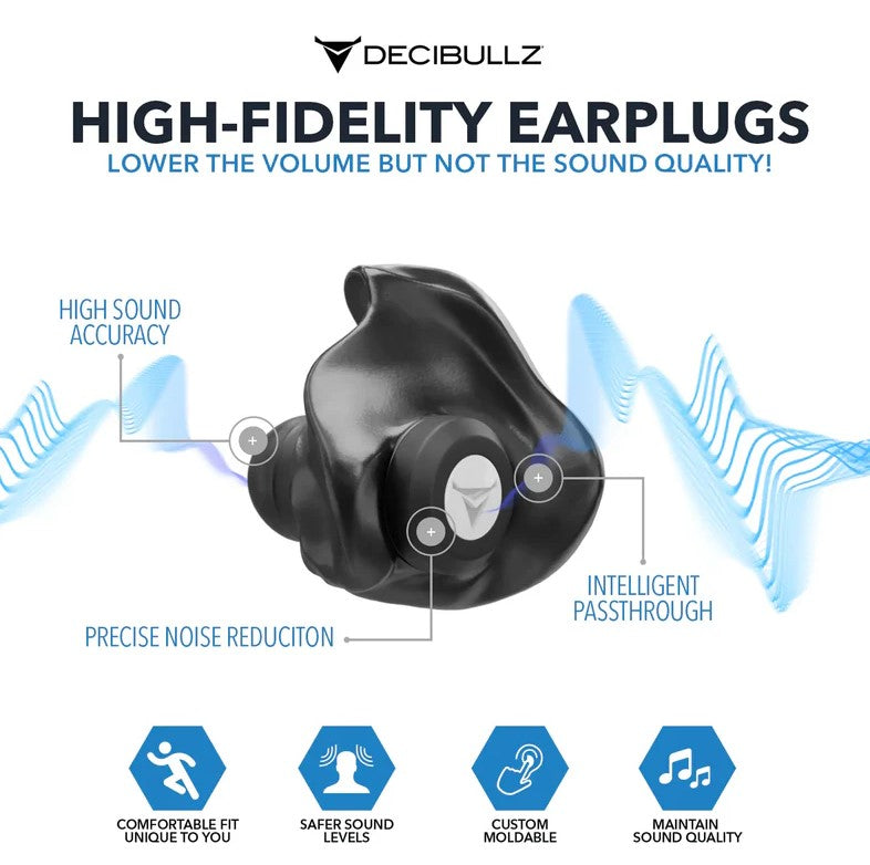 Decibullz Custom Molded High-Fidelity Earplugs FLTR-HFE-BLK