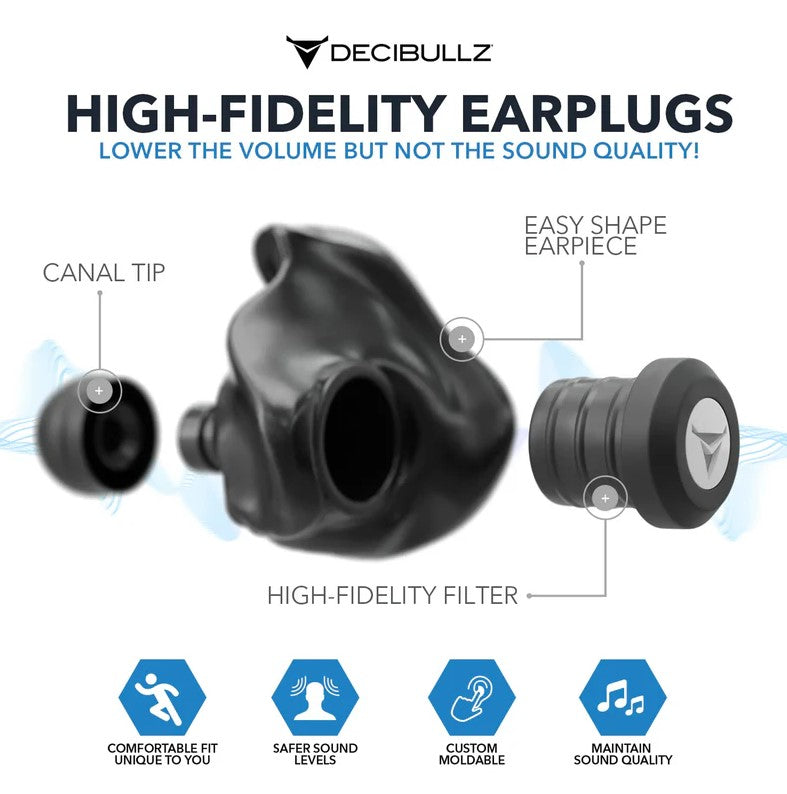 Decibullz Custom Molded High-Fidelity Earplugs FLTR-HFE-BLK