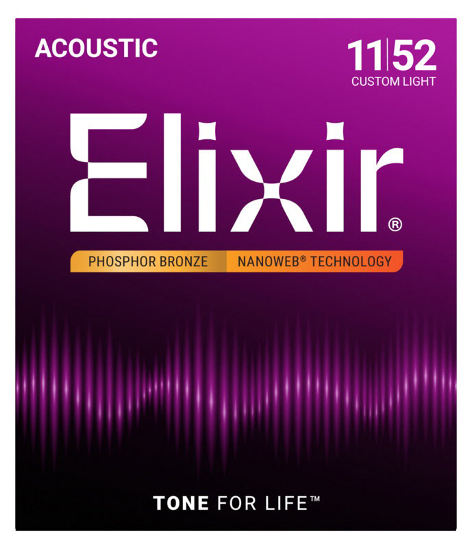Elixir Strings 16027 Phosphor Bronze Acoustic Guitar Strings - Custom Light (.011-.052)