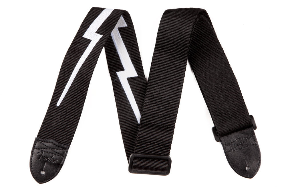 Fender Nylon Lightning Bolt Guitar Strap, Black/White, 2"