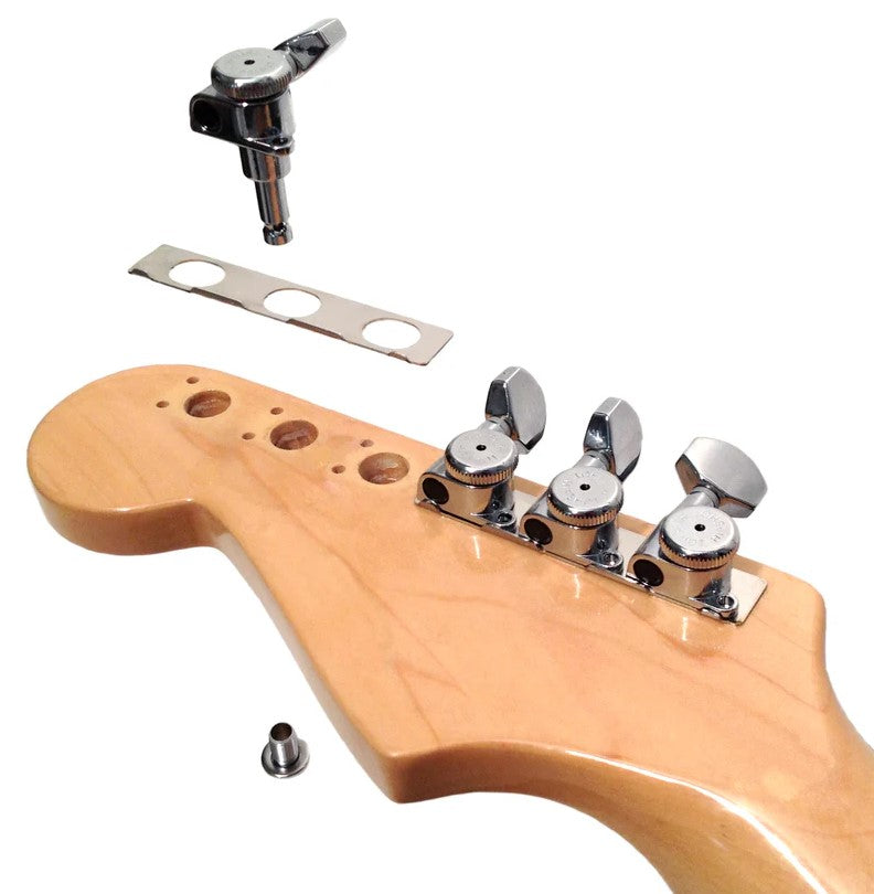 Hipshot Guitar Tuner Upgrade Kit for 6 Inline Headstocks (10mm Post Hole) - Nickel Grip Lock Open