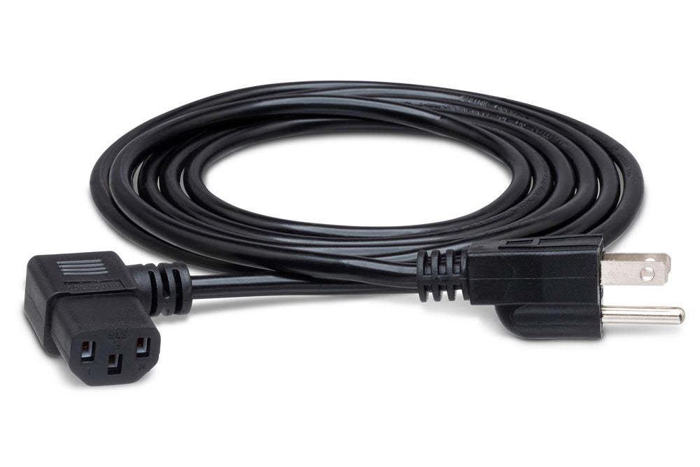 Hosa Power Cord, Right-Angle IEC C13 to NEMA 5-15P, 3ft