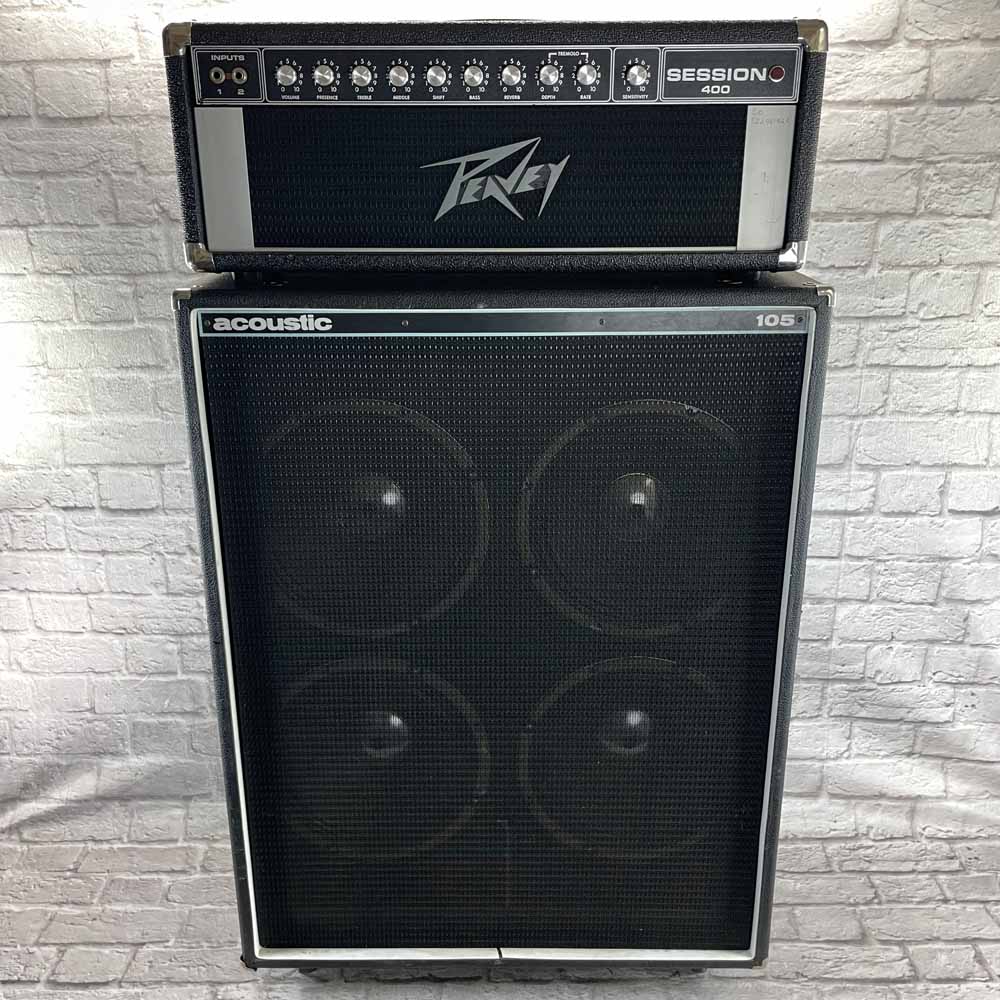 Used:  Peavey Session 400 Amp Head with Acoustic 105 4x12 Bass Guitar Amp Speaker Cabinet (4ohm)