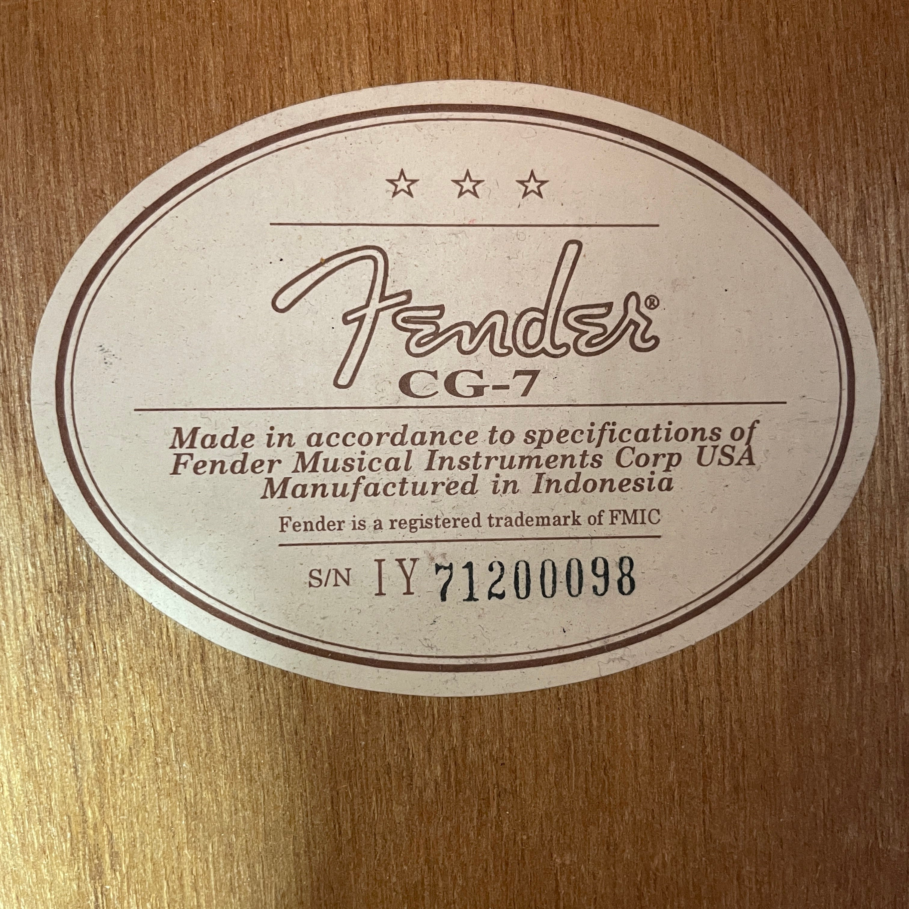 Used:  Fender CG-7 Classical Acoustic Guitar - Natural