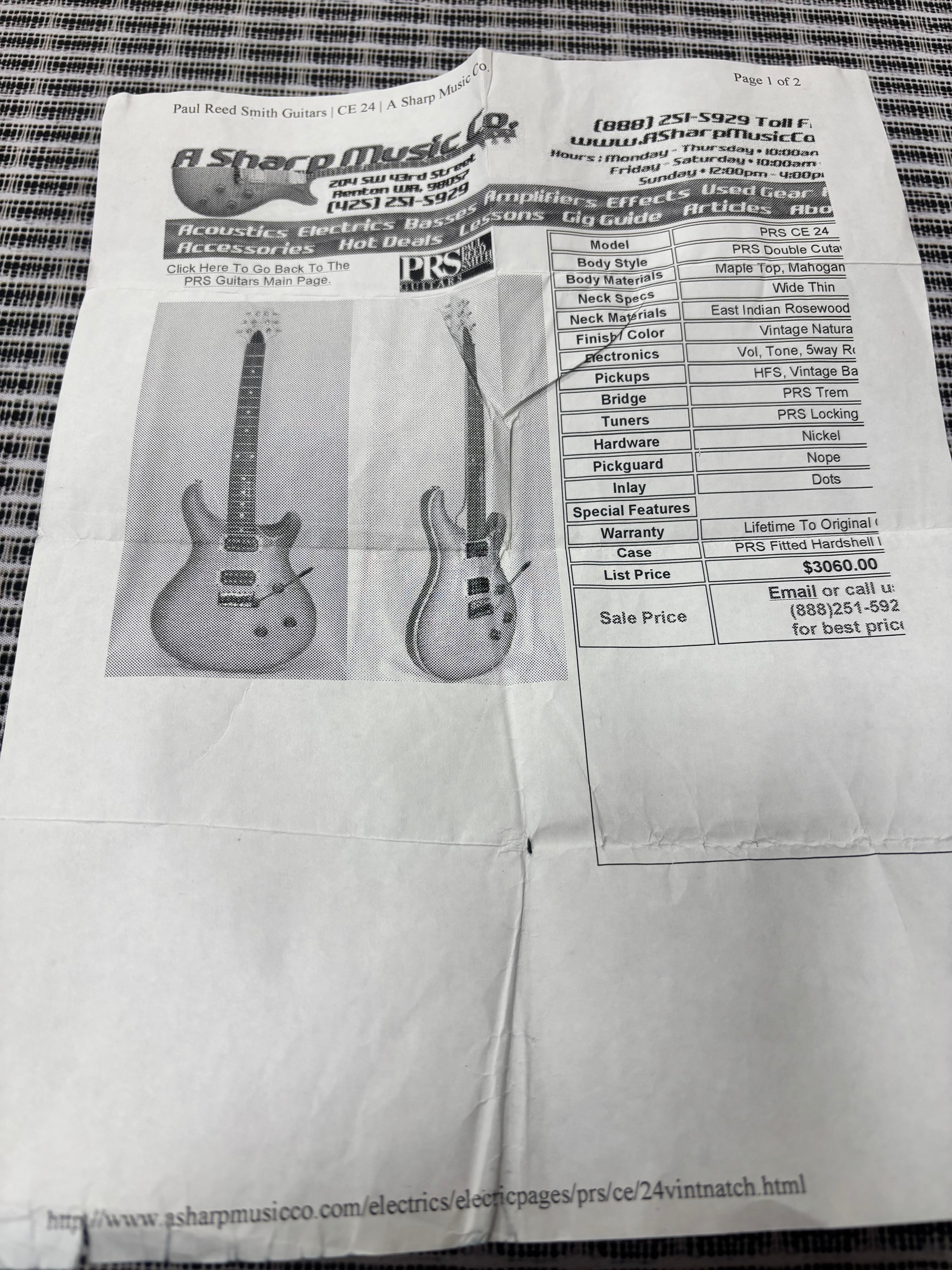 Used:  PRS CE Custom 24 Electric Guitar - Blue