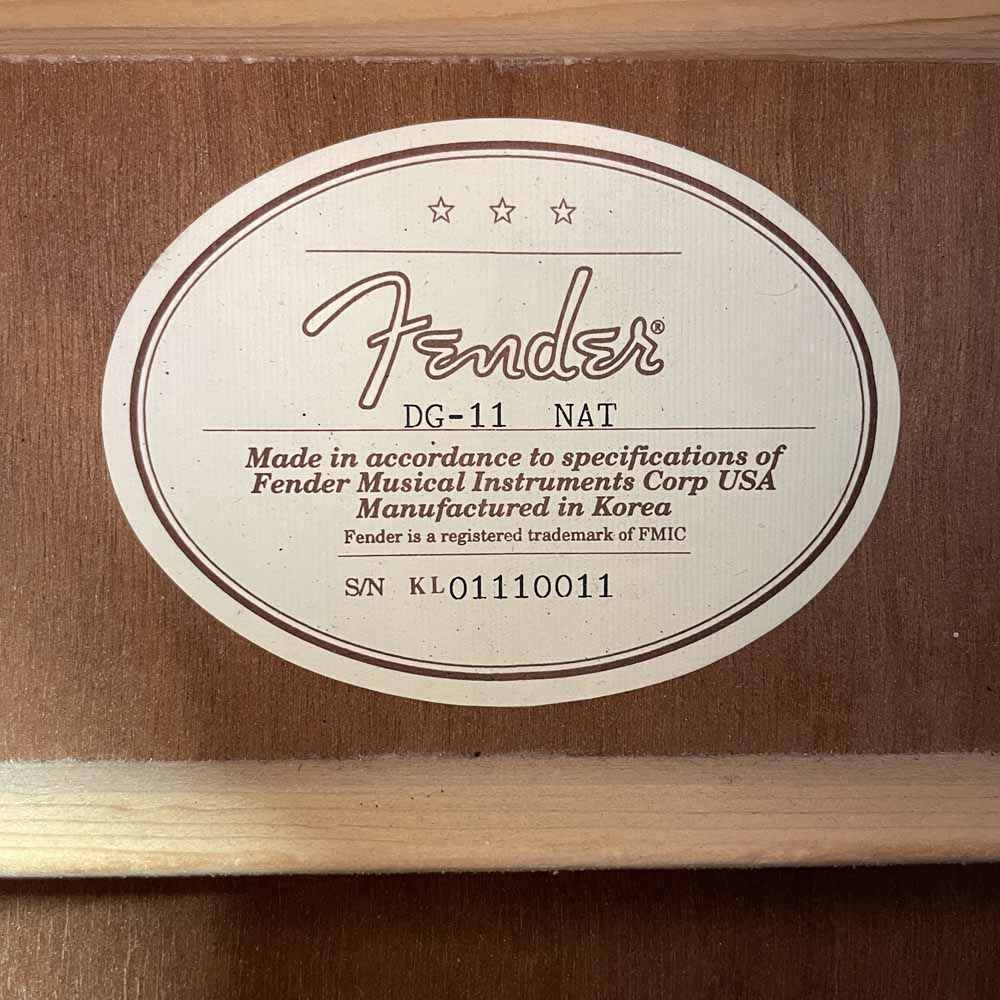Used:  Fender DG-11 Acoustic Guitar - Natural