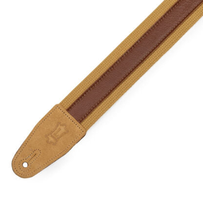 Levy’s Leathers 2″ Wide Woven Cotton Combo Guitar Strap – Tan Cotton with Tan Leather Strip- MC2CG-TAN-TAN