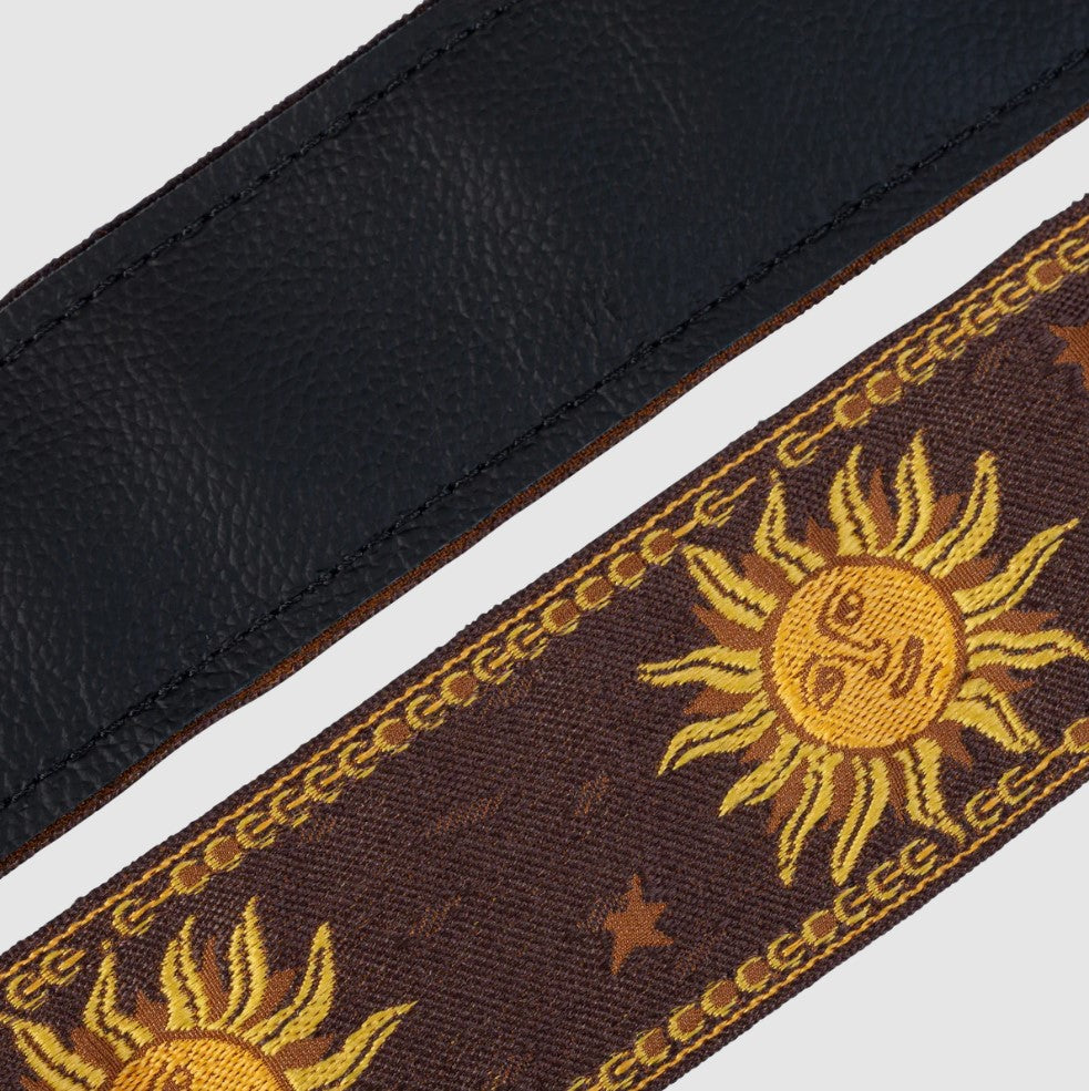 Levy's Leathers 2″ Sun Design Jacquard Weave Guitar Strap- Brown - MPJG-SUN-BRN