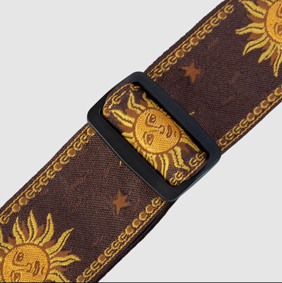 Levy's Leathers 2″ Sun Design Jacquard Weave Guitar Strap- Brown - MPJG-SUN-BRN