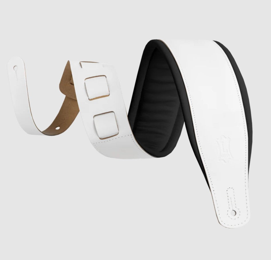 Levy's Leathers Amped Leather Series 3" Padded Leather Guitar Strap - White/ Black- M26PD-WHT_BLK