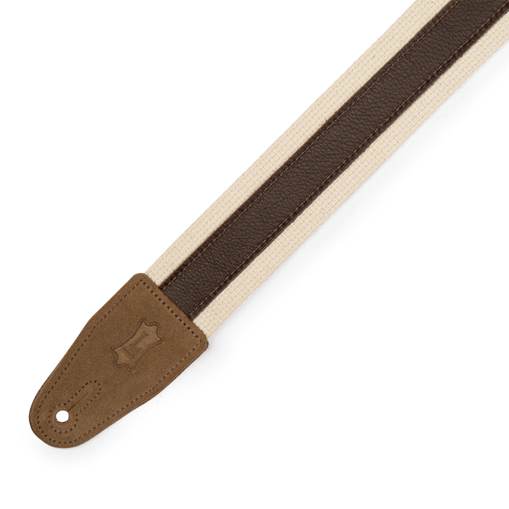 Levy’s Leathers 2″ Wide Woven Cotton Combo Guitar Strap – Natural Cotton with Dark Brown Leather Strip - MC2CG-NAT-DBR