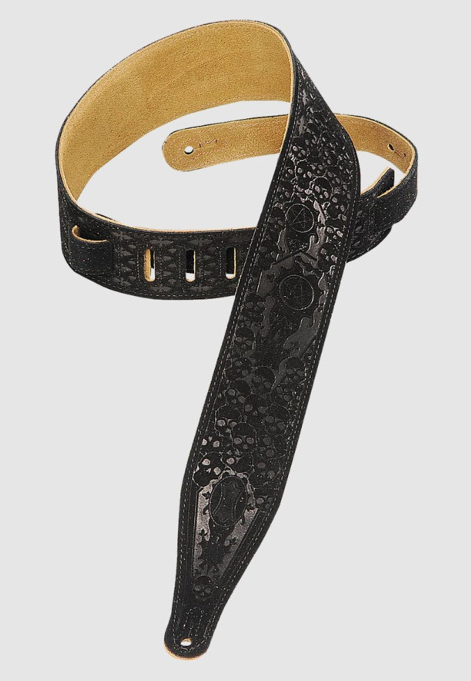 Levy's Leathers Embossed Suede Series 2.5" Black Suede Guitar Strap MS17T04-BLK - Skulls