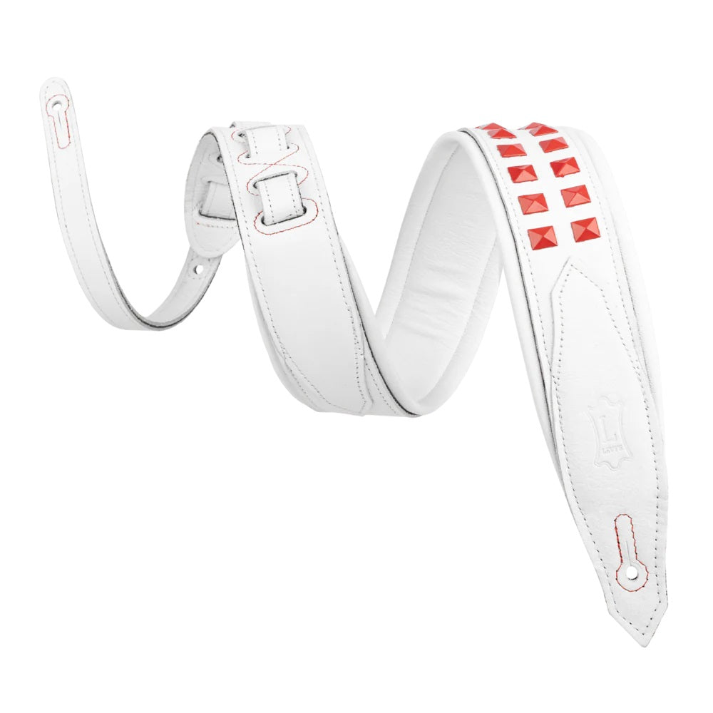 Levy's Leathers Rebel Series Guitar Strap M81GRPDX-WHT - White with Red Studs