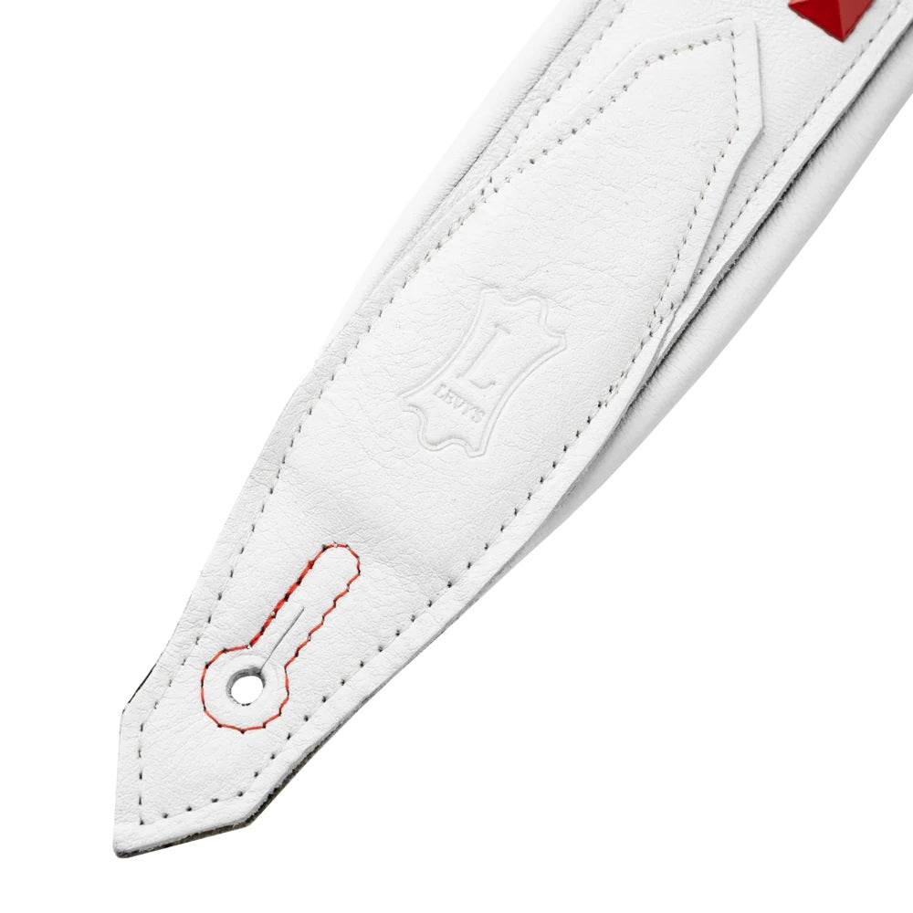 Levy's Leathers Rebel Series Guitar Strap M81GRPDX-WHT - White with Red Studs