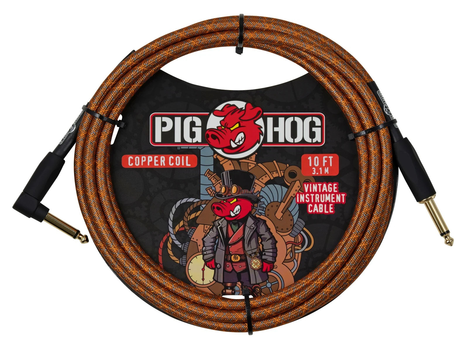 Pig Hog 10ft "Copper Coil" Right Angle Instrument Cable