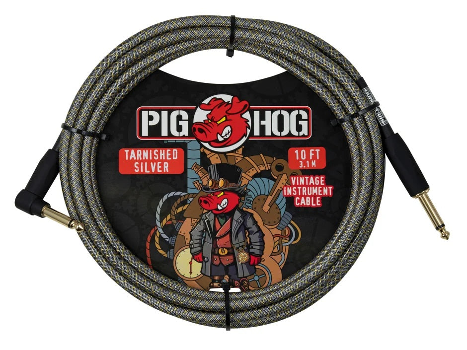 Pig Hog 10ft "Tarnished Silver" Right Angle Instrument Cable