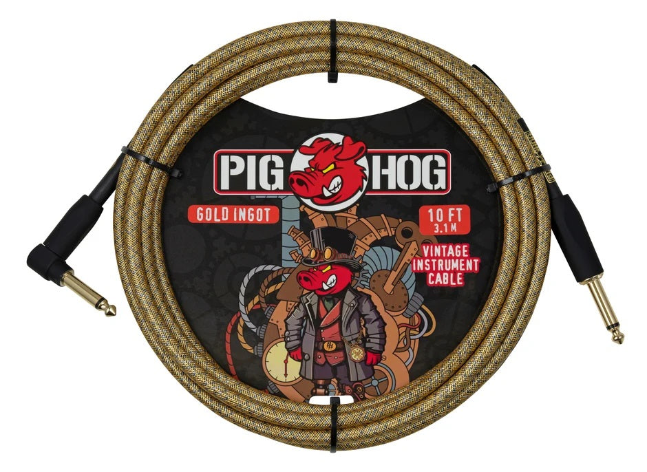 Pig Hog 10ft "Gold Ingot" Right Angle Instrument Cable