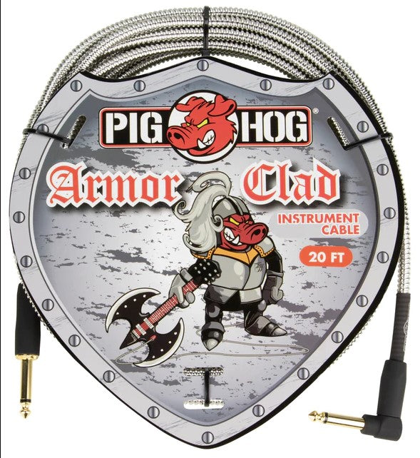 Pig Hog 20ft "Armor Clad" Right Angle Instrument Cable