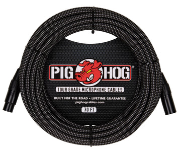 Pig Hog Black & White Woven Mic Cable - 30ft. XLR